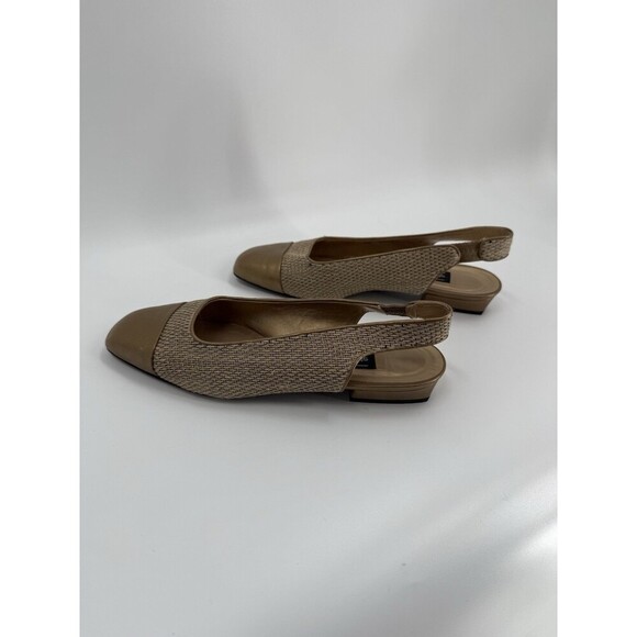 Vintage Stuart Weitzman Gold Shimmer Basket Weave Square Toe Heels Pumps Size 7 - Picture 8 of 12